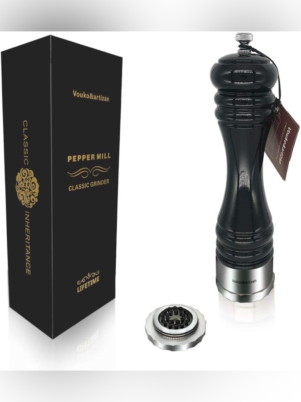 Vouko & Artizan Classic Wood Pepper Mill Grinder (with Box) - 12 inches
